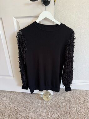 Sioni Black Fringe Sleeve Sweater Top - Size Small - EUC!